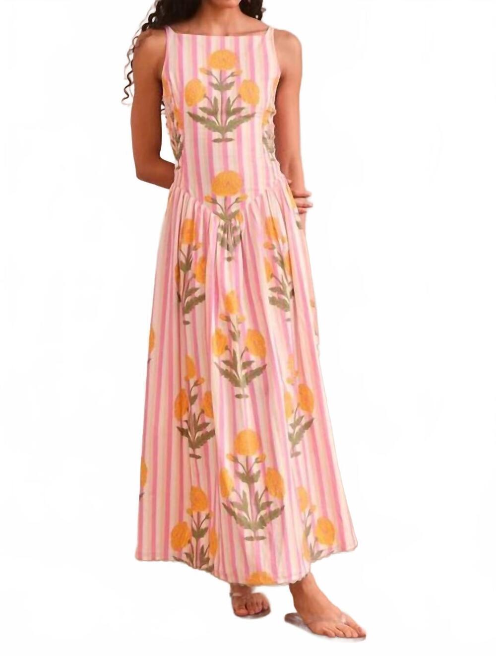 NEW SAYLOR women's kearney floral print midi dress in pink stripe